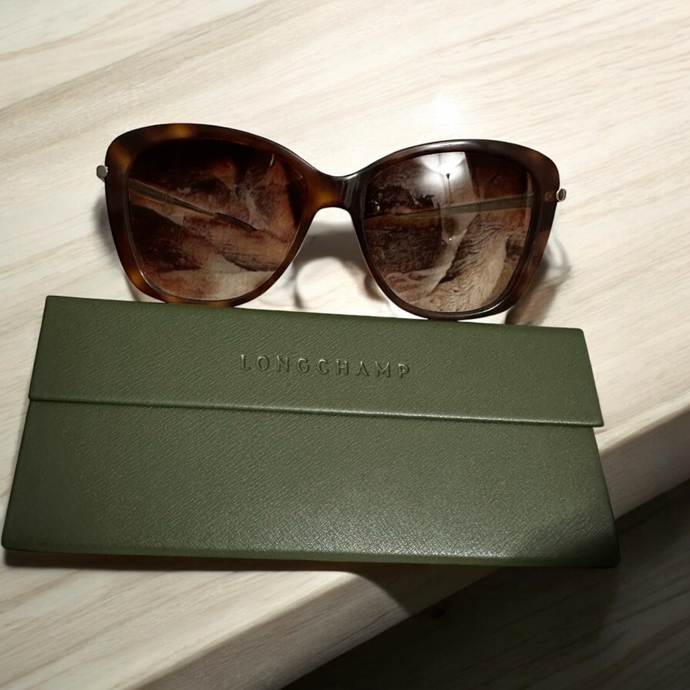 Longchamp Tortoise Blonde Havana 56mm Butterfly Sunglasses NEW w/ case & Cloth